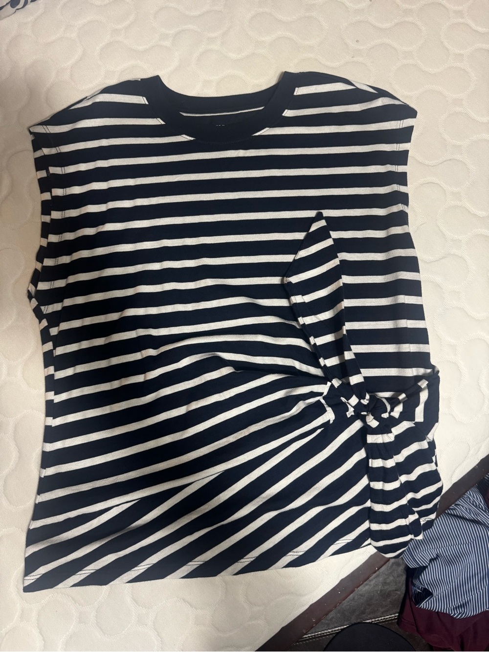 Old Navy Navy and White Striped Tie-Accent cap-sleev Top